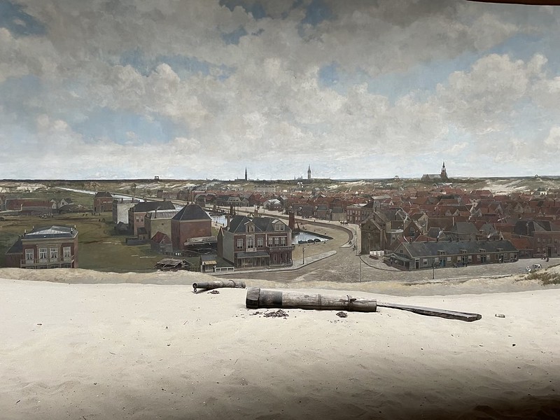 Panorama lit by natural light of a seaside town
